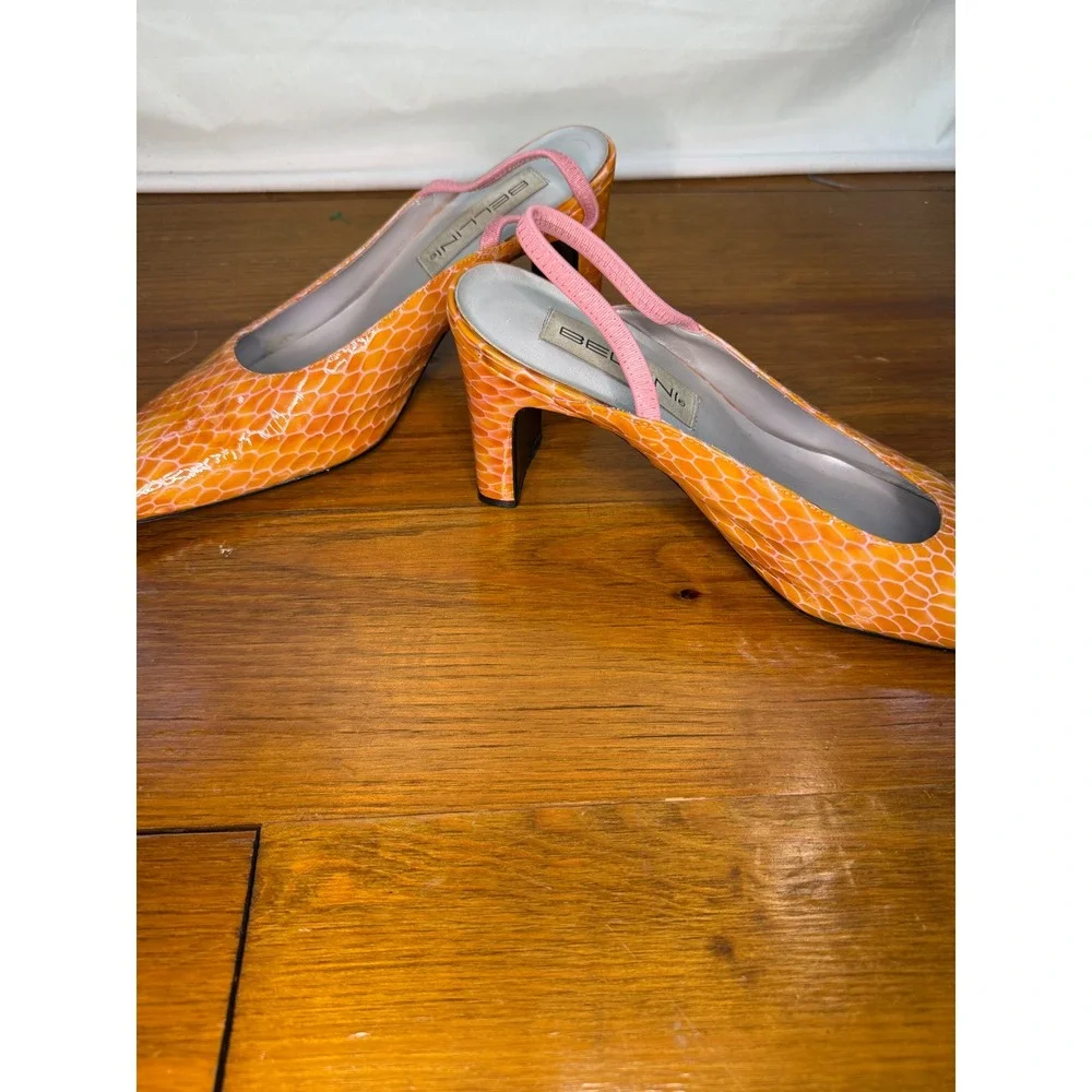 Bellini Monzo Orange Snakeskin Slingback Square Toe Block Heels Womens 10M